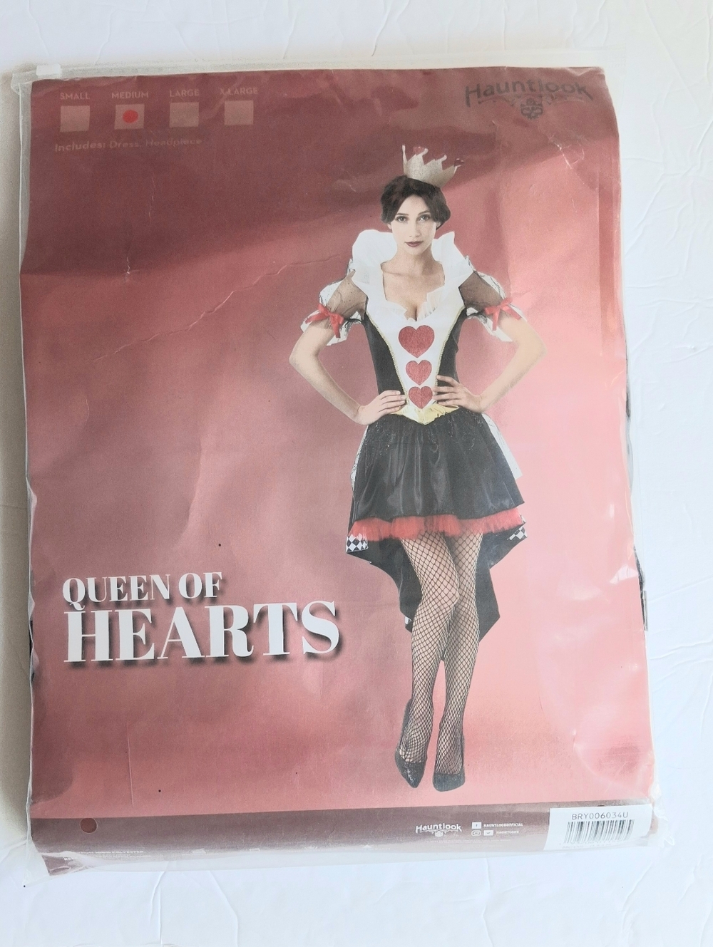 Women's Queen of Hearts Costume Hauntlook Halloween Party Size Medium Dress-Up